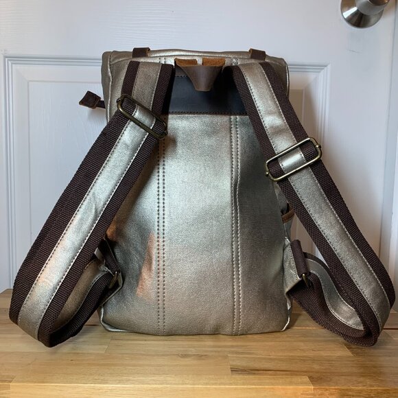 Gandy’s London Bali Mini Backpack – Metallic Silver Waxed Cotton w/ Leather Trim - Picture 6 of 7